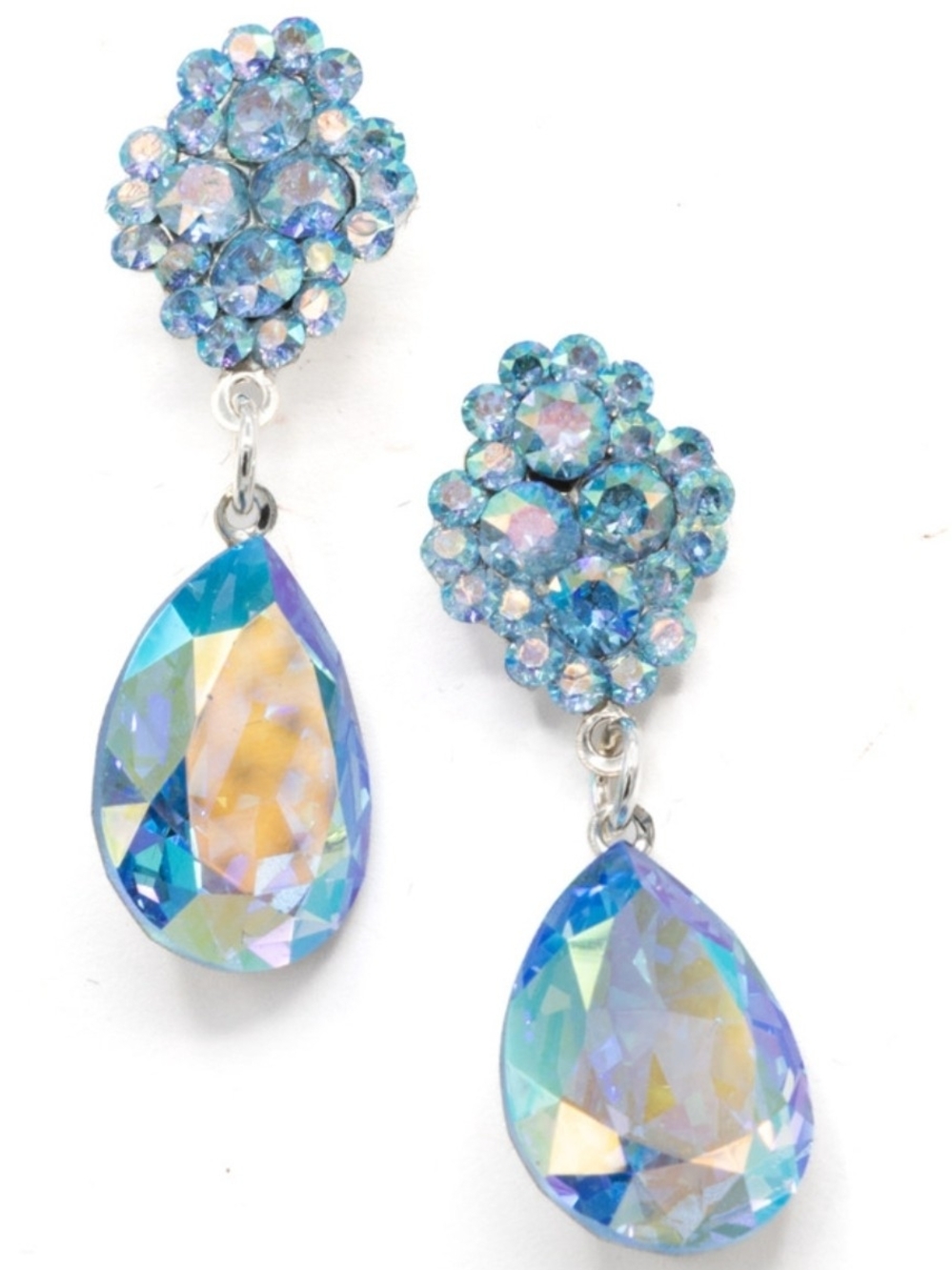 Iridescent Blue Teardrop Crystal Dangle Earrings - Women Jewelry